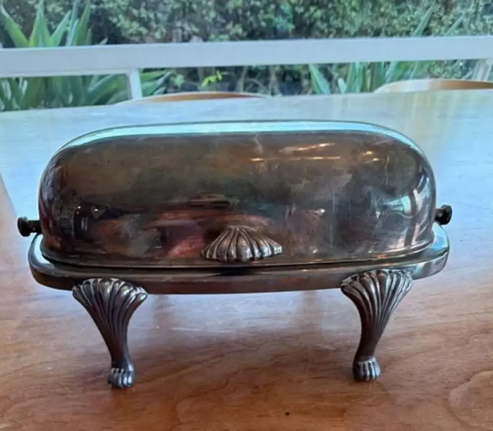 Towle Silverplate Roll-top Butter Dish with Claw Feet